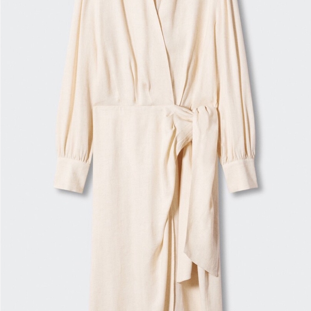 Mango Cream Long Sleeve Wrap Dress